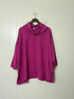 La Fixsun Pink Linen Tunic Top Oversized Cowl Neck Boho Size Medium M